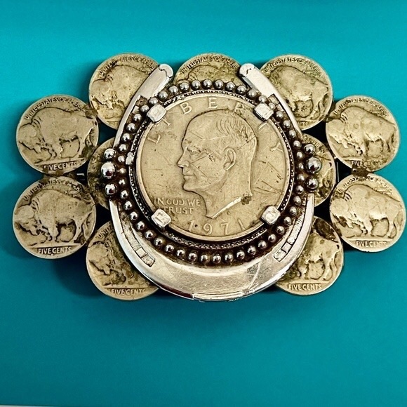West Belt Buckle Eisenhower Silver Clad Dollar Buffalo...